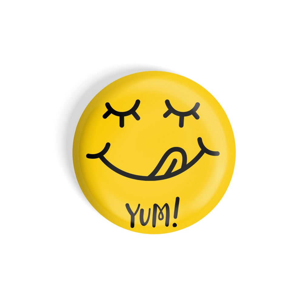 dhcrafts Round Fridge Magnet Yellow Food Lovers Yum Smiley Glossy Finish Design Pack of 1